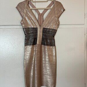 HERVE LEGER GLITTER FOIL CONTOUR MINI DRESS